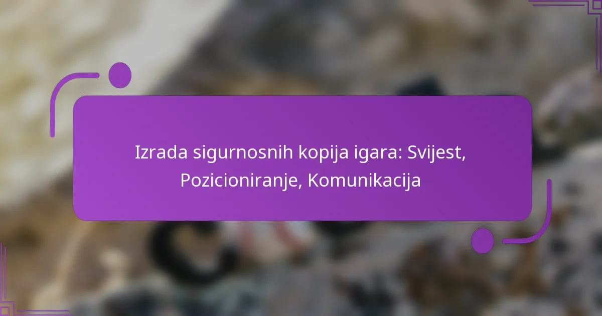Izrada sigurnosnih kopija igara: Svijest, Pozicioniranje, Komunikacija